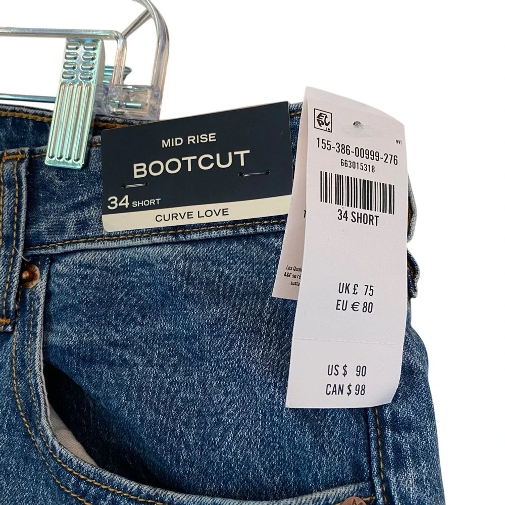 Abercrombie Fitch Curve Love Mid Rise Bootcut Jeans Women 34x30 Fit 36 Short NEW - Picture 2 of 14